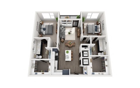 Floor plan for 2 beds, 2 baths, 1112 sqft